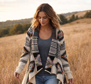 Northern Angel Cardigan Sweater Womens Small Multicolor Aztec Tribal Open Front